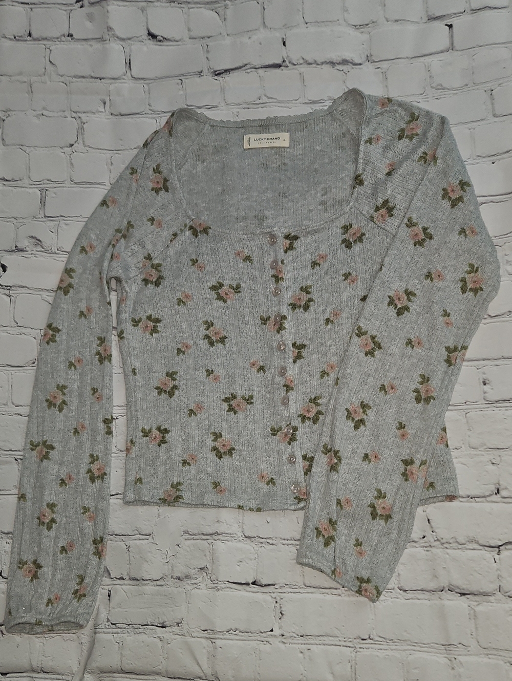 Lucky Brand Light Gray Ribbed Knit Top
